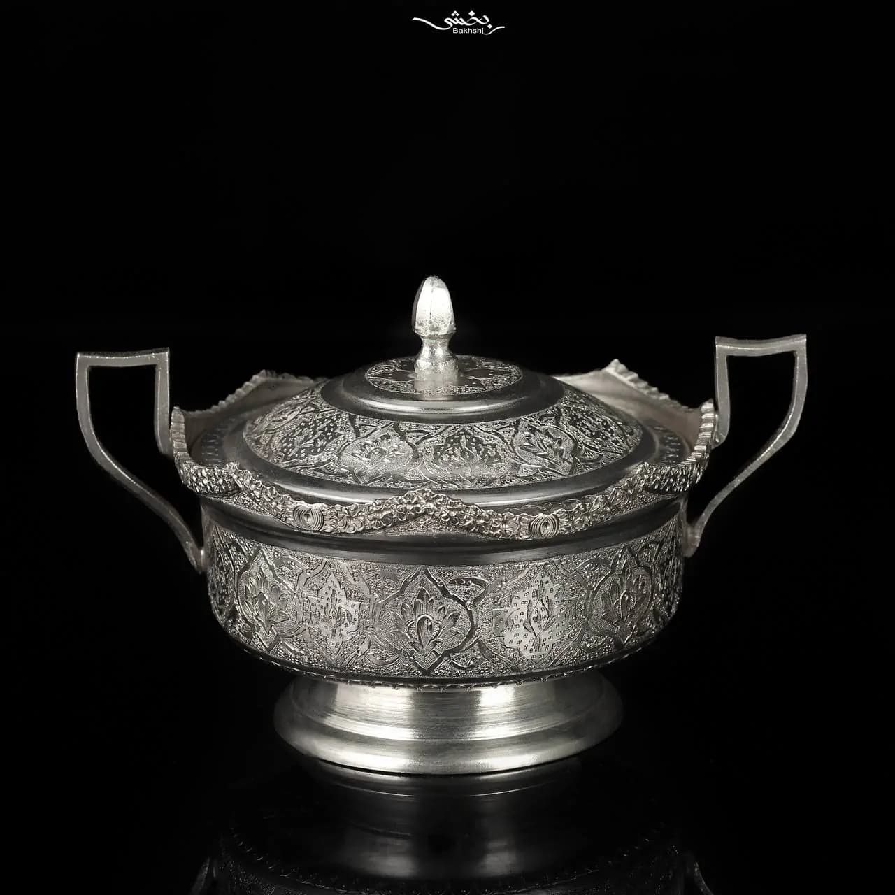 ست چایخوری نقره قلم گل و مرغ و ترنج درجه یک — تصویر ۴