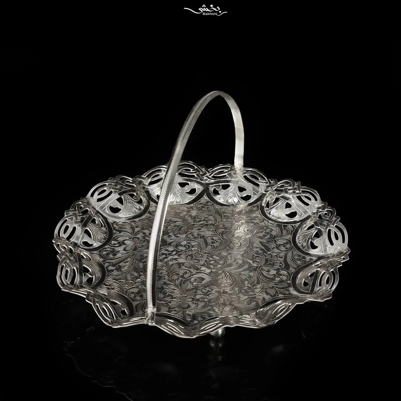 سبد نقره دسته دار گرد قلم تبریز — تصویر ۲