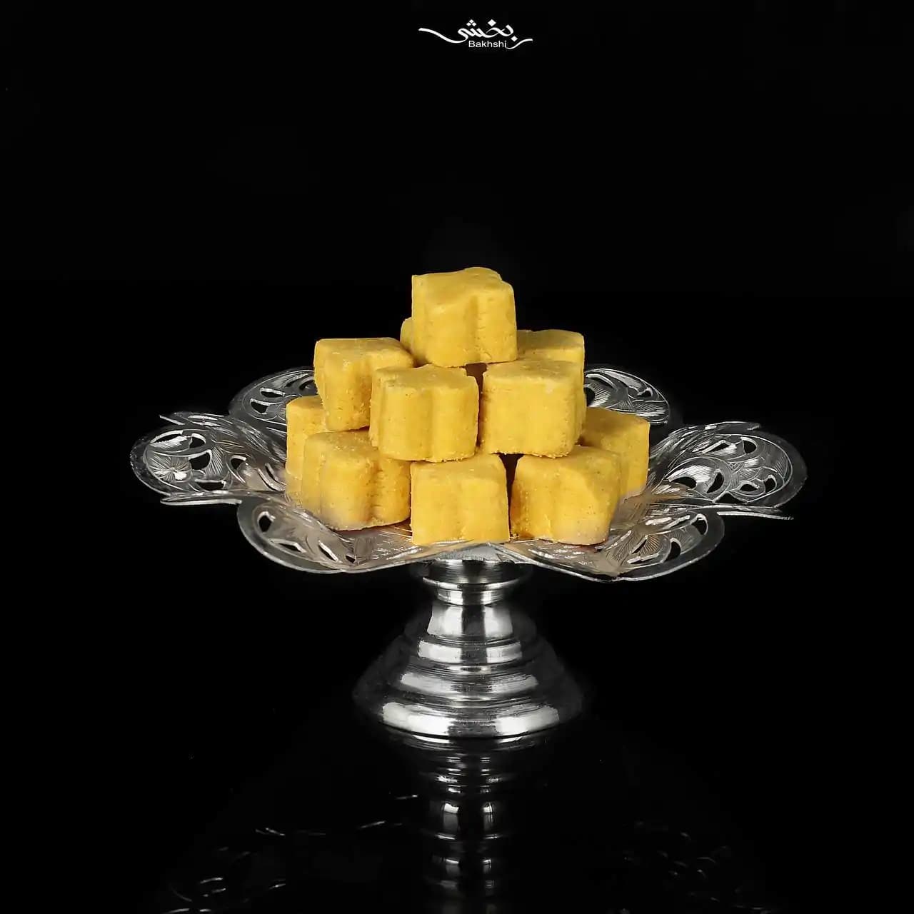 شیرینی خوری نقره گرد قلم تبریز پایه دار — تصویر ۲