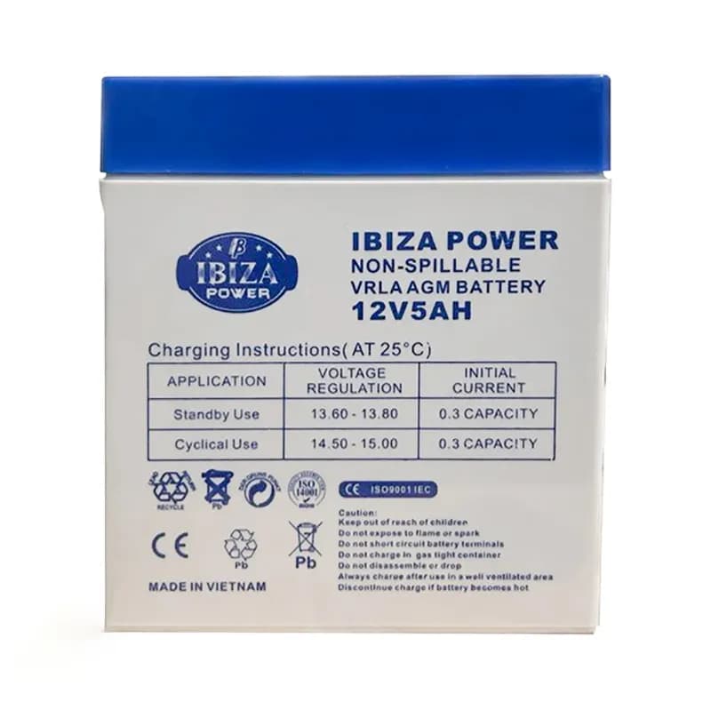 باتری موتور سیکلت 12 ولت 5 آمپر کوتاه ایبیزا پاور ibiza power