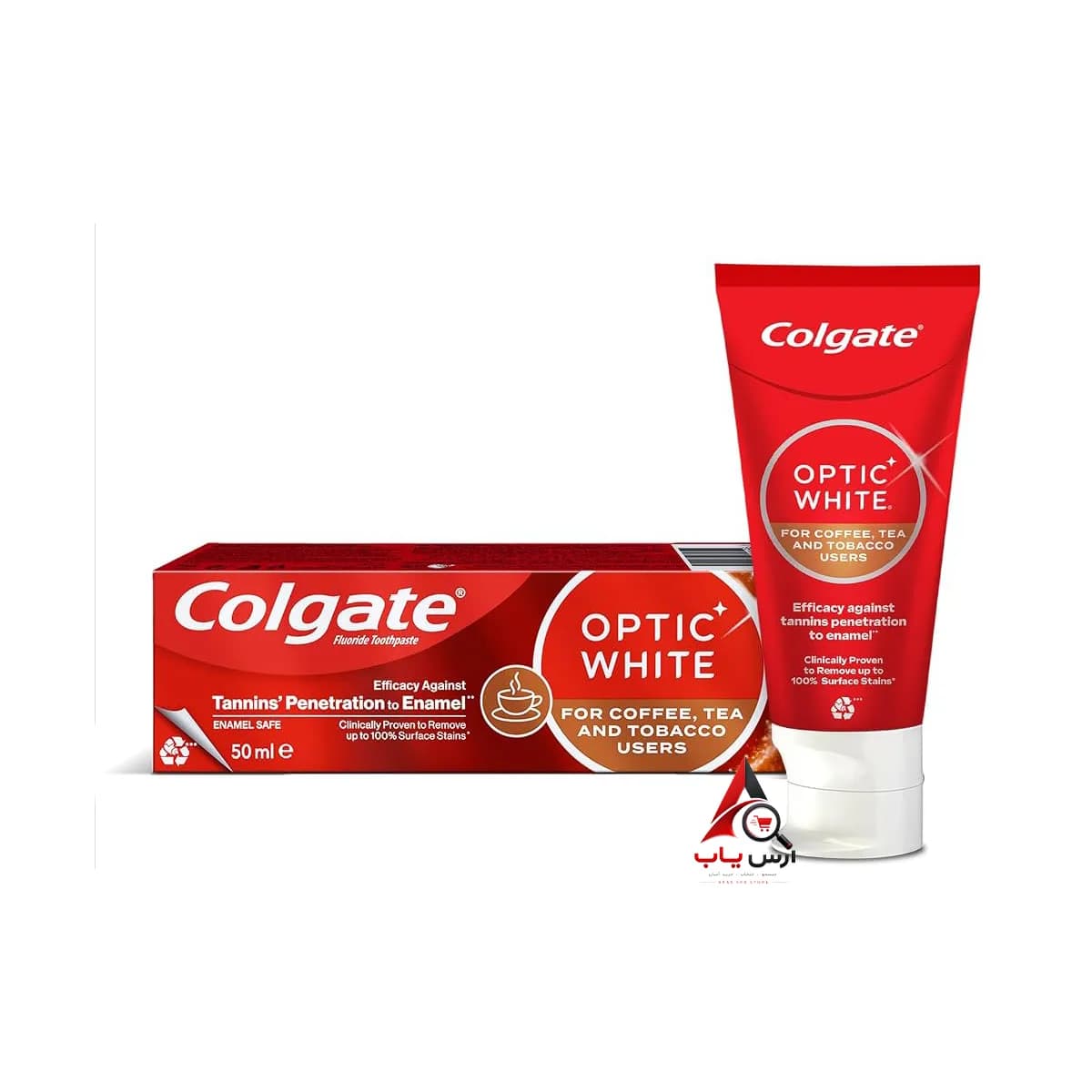 خمیر دندان کولگیت COLGATE مدل Optic White مخصوص چای، سیگار و قهوه حجم 50 میل — تصویر ۳