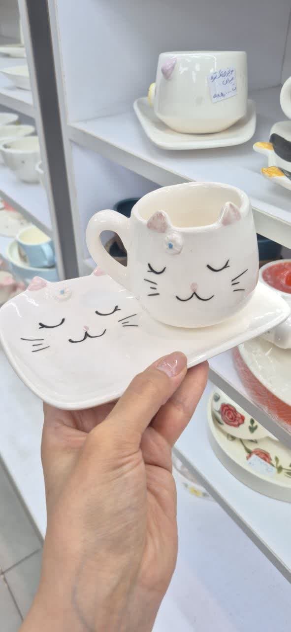 چای خوری تک نفره سرامیکی گربه ملوس — تصویر ۲