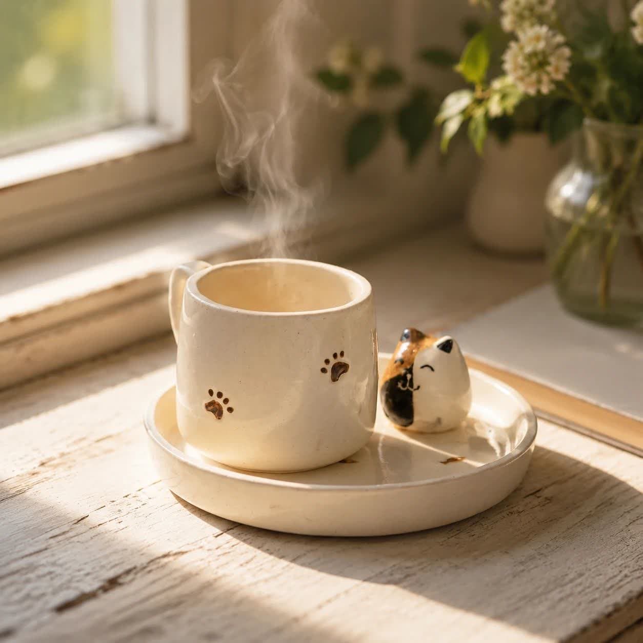 چای خوری برجسته سرامیک تک نفره گربه
