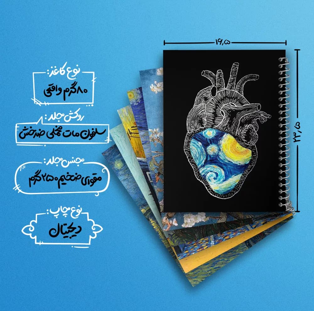 دفتر نقاشی 50 برگ خندالو طرح نقاشی ونسان ونگوگ کد 488 مجموعه 6 عددی — تصویر ۴