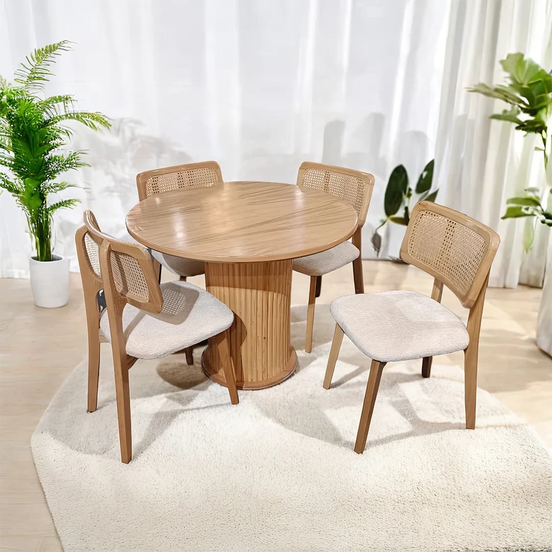 میز غذاخوری پینار با پایه راش و صفحه روکش چوب