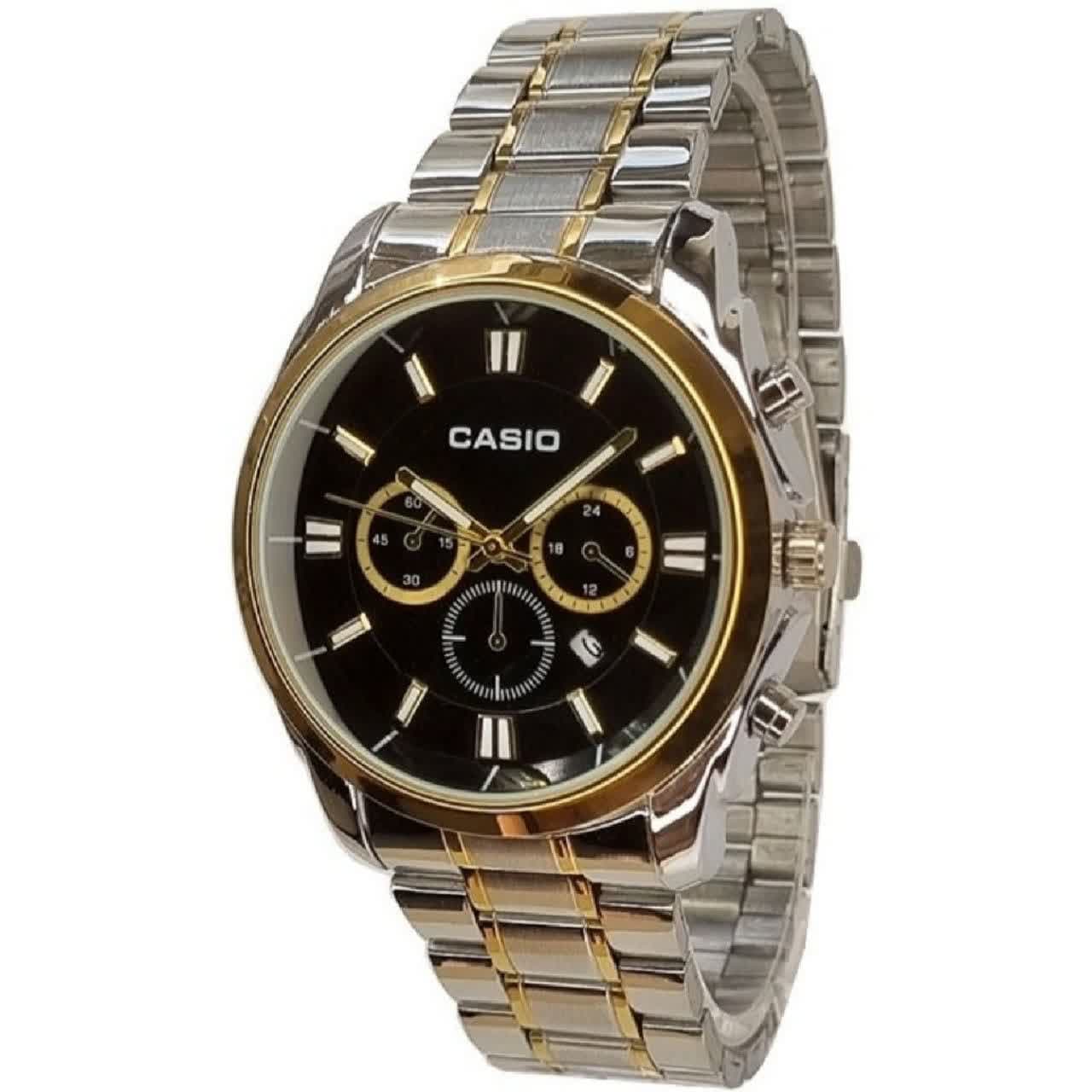 ساعت مچی زنانه کاسیو Casio طرح سه موتوره نقره ای طلایی