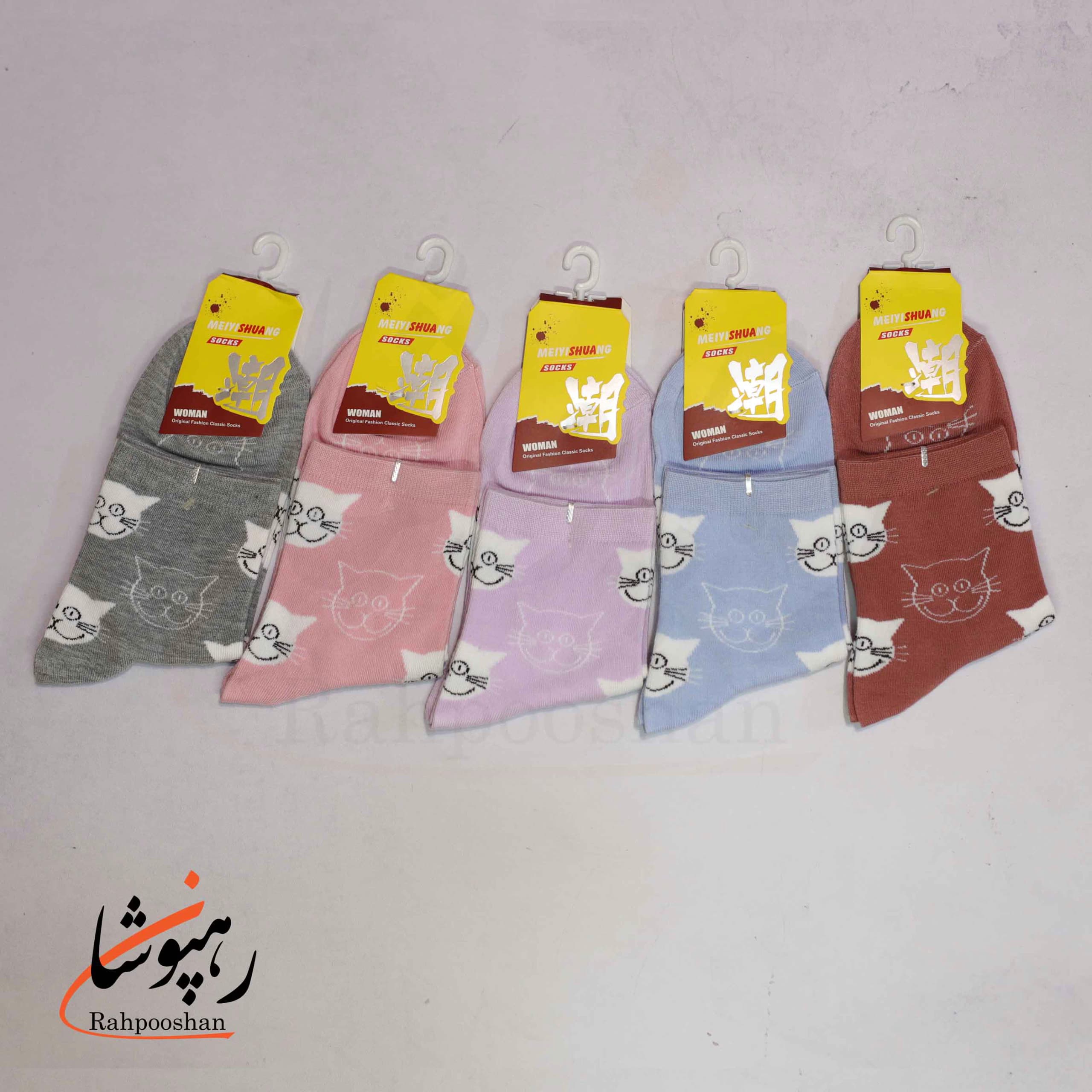 جوراب نیمساق طرح گربه 5 رنگ (10 عددی) — تصویر ۴
