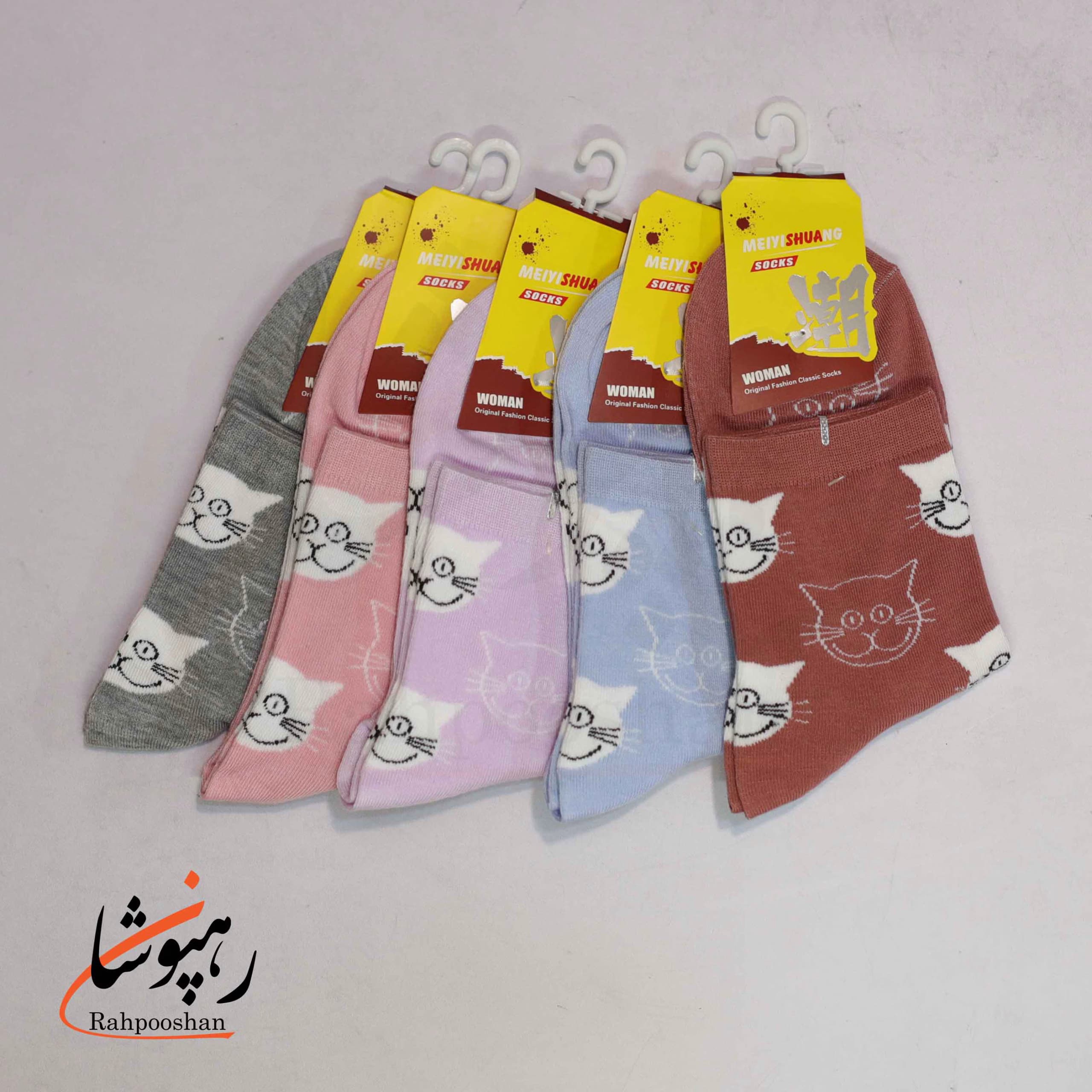 جوراب نیمساق طرح گربه 5 رنگ (10 عددی)