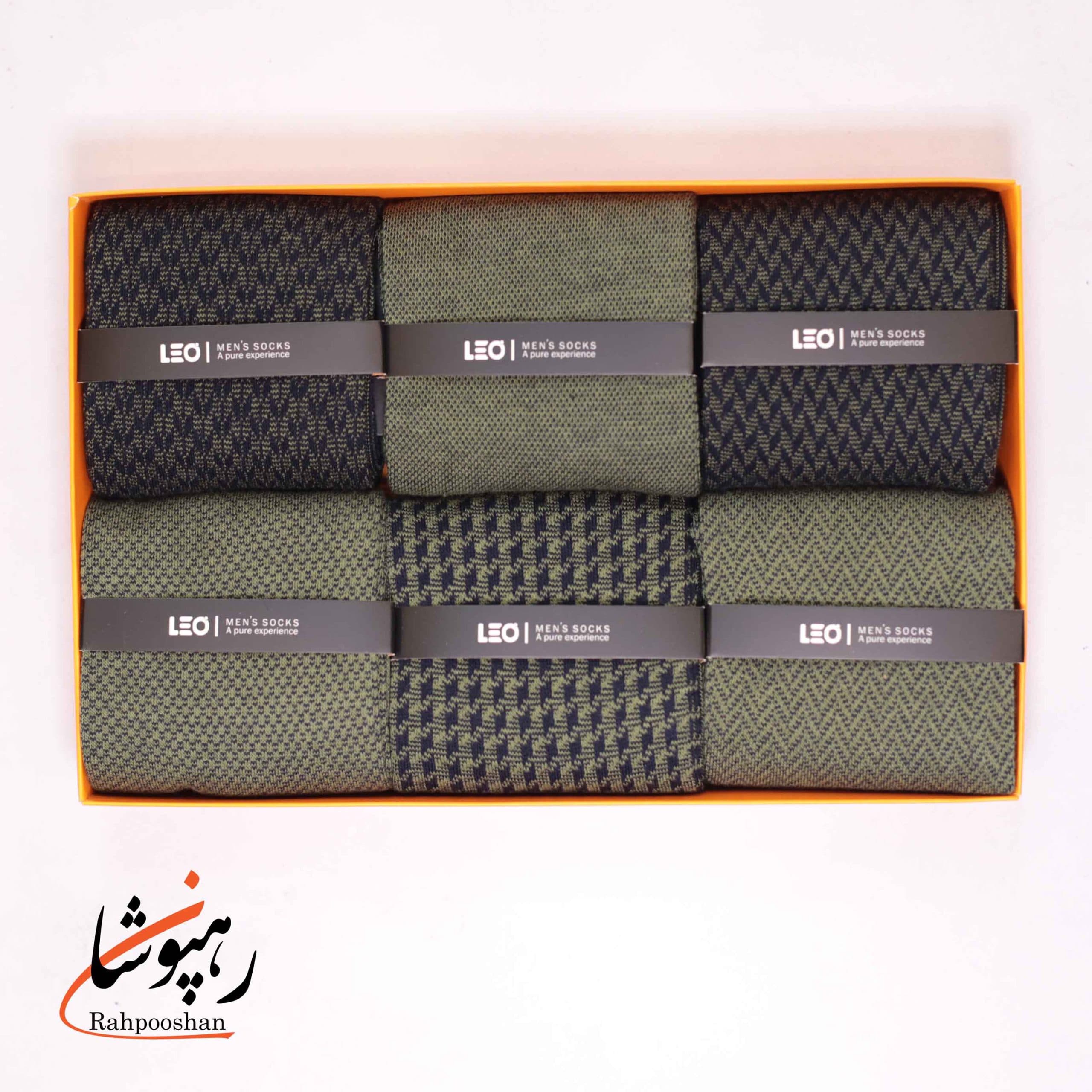 جوراب دوفس ساقدار 6 طرح زیتونی لئو LEO (پک 6 عددی)(105)