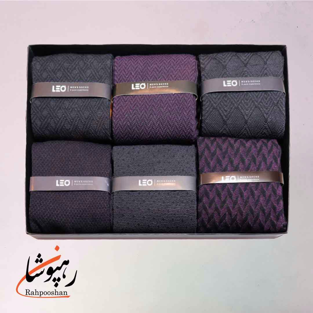 جوراب دوفس ساقدار 6 طرح مشکی بنفش لئو LEO (پک 6 عددی)(127)