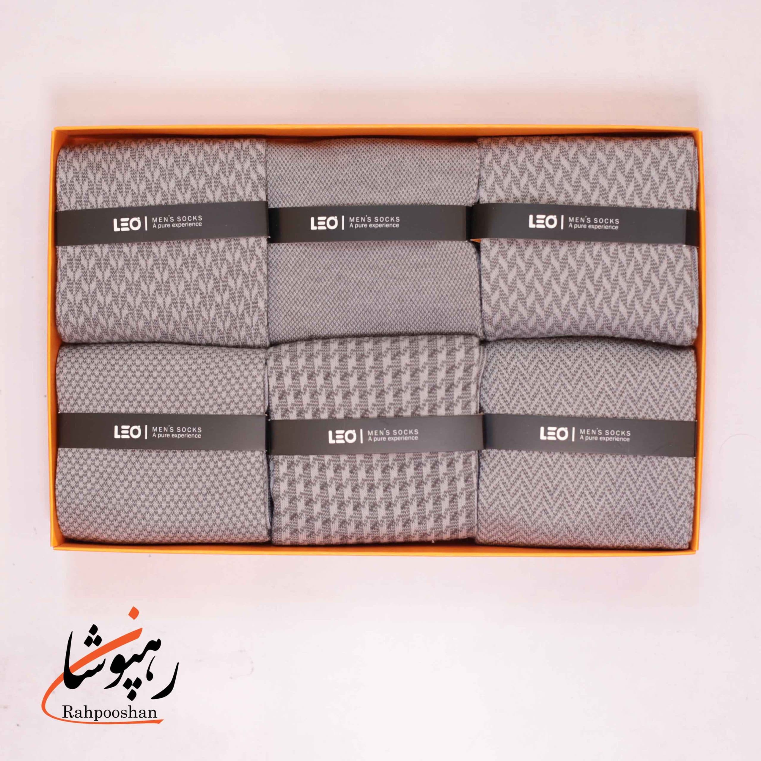 جوراب ساقدار دوفس طوسی طرح گندمی زیگراگ لئو LEO (پک 6 عددی)(115)