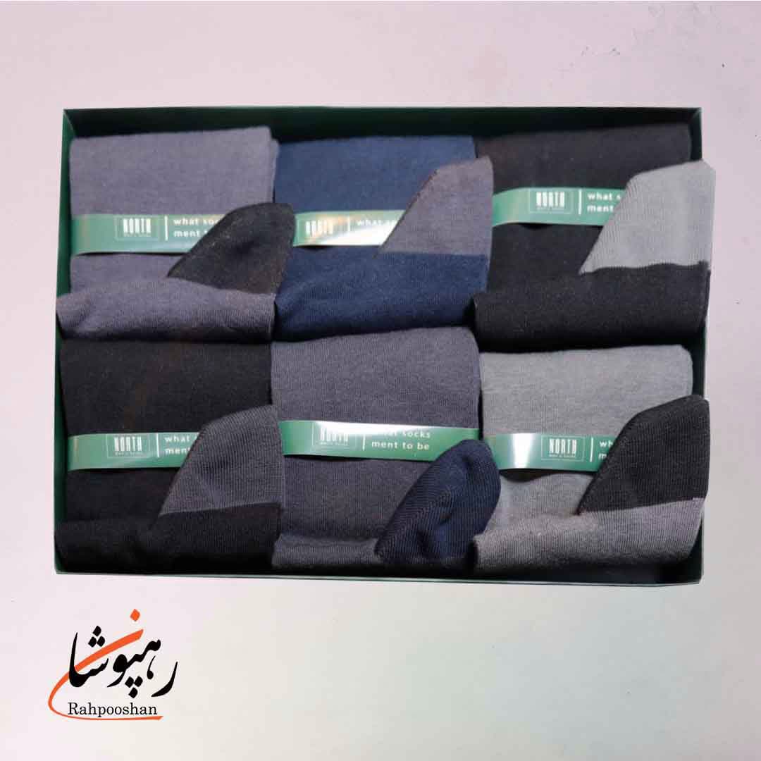 جوراب ساقدار پاشنه دو رنگ ساده نورث NORTH (پک 6 عددی)(310)