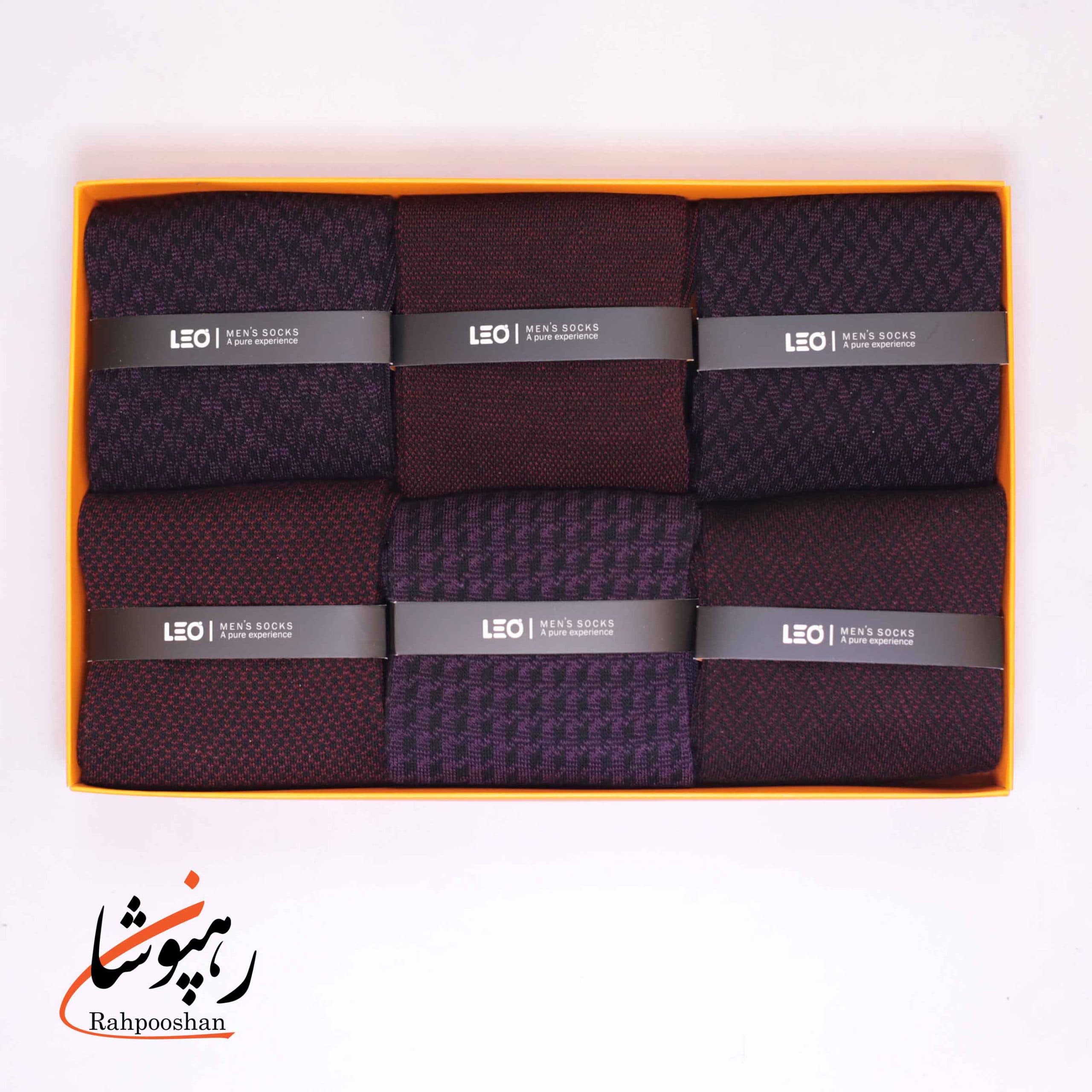 جوراب ساقدار دوفس 6 طرح سرمه ای دودی بنفش سیر لئو LEO (پک 6 عددی)(118)
