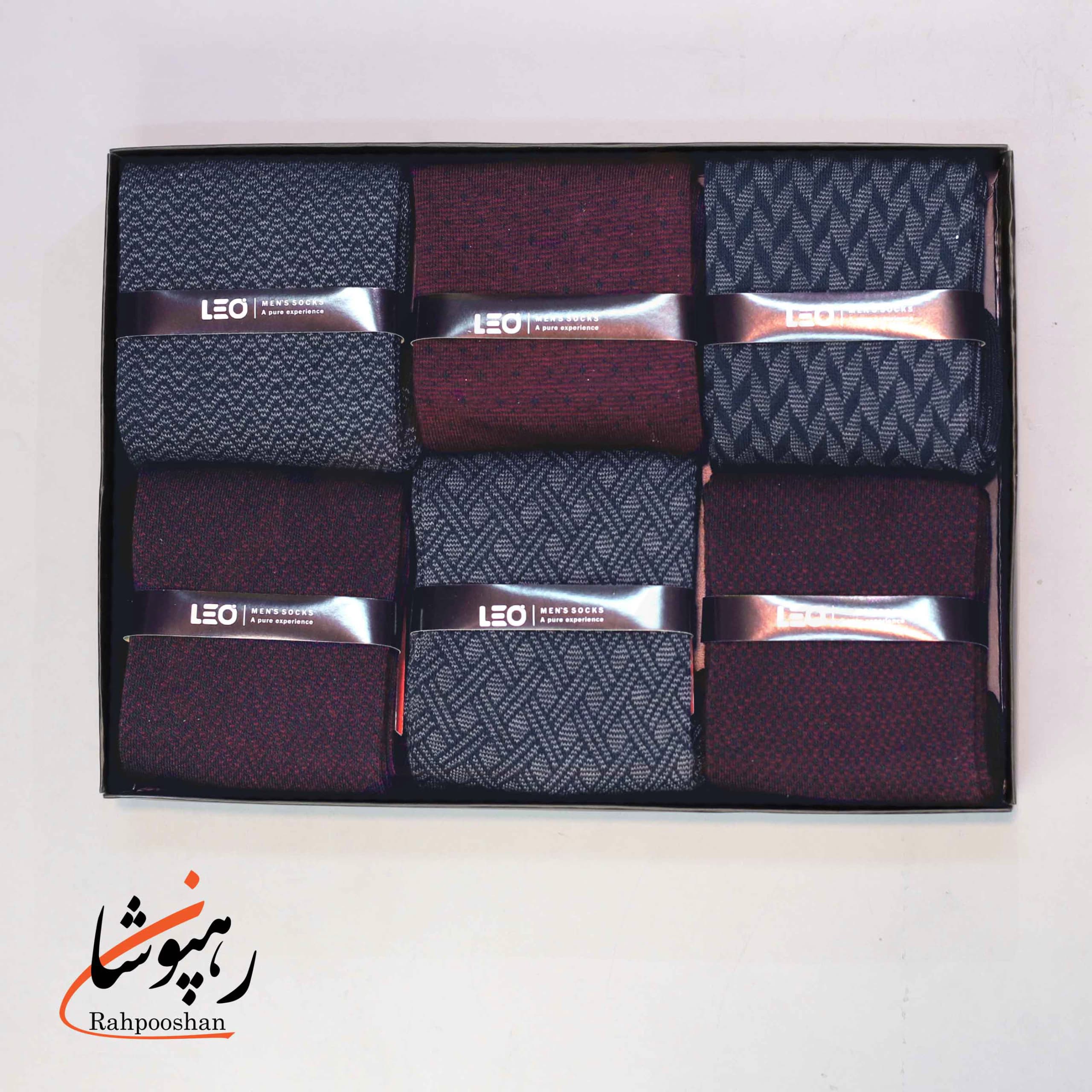 جوراب ساقدار دوفس 6 طرح سرمه ای زرشکی لئو LEO (پک 6 عددی)(113)
