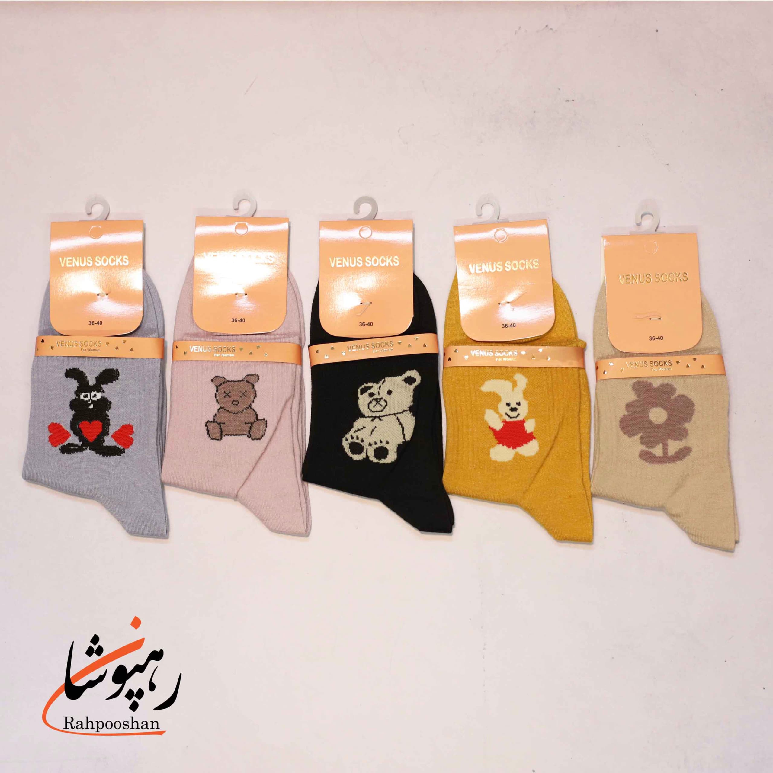 جوراب نیم ساق طرح دار فانتزی عروسکی 5 رنگ ونوس (10 عددی)
