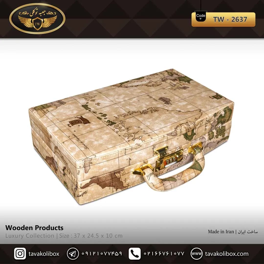 جعبه ساعت 12 خونه سوپرلاکچری بالشتک لوکس چرم رنگ سبز طرح نقش جهان مدل : TW-2637