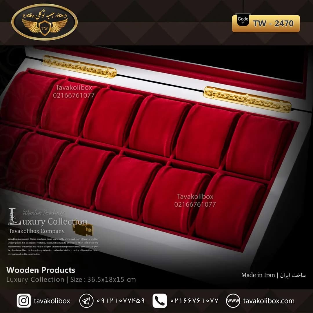 جعبه ساعت 12 خونه درب دار بالشتک لوکس وایندر رنگ سفید مدل : TW-2470 — تصویر ۳
