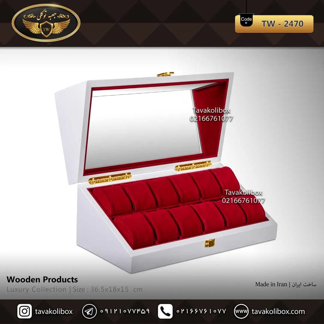 جعبه ساعت 12 خونه درب دار بالشتک لوکس وایندر رنگ سفید مدل : TW-2470 — تصویر ۲