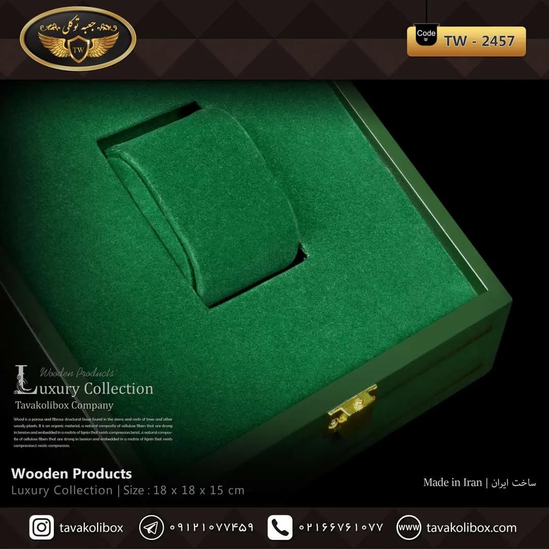 جعبه ساعت 1 خونه لوکس طرح وایندر بالشتک لوکس رنگ سبز مدل : TW-2457 — تصویر ۳