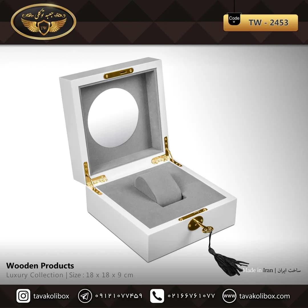 جعبه ساعت 1 خونه لوکس شیشه ذره بینی بالشتک لوکس کلیددار رنگ سفید مدل : TW-2453 — تصویر ۲