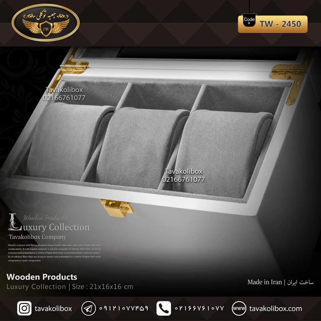 جعبه ساعت 3 خونه اوریب بالشتک لوکس رنگ سفید مدل : TW-2450 — تصویر ۳