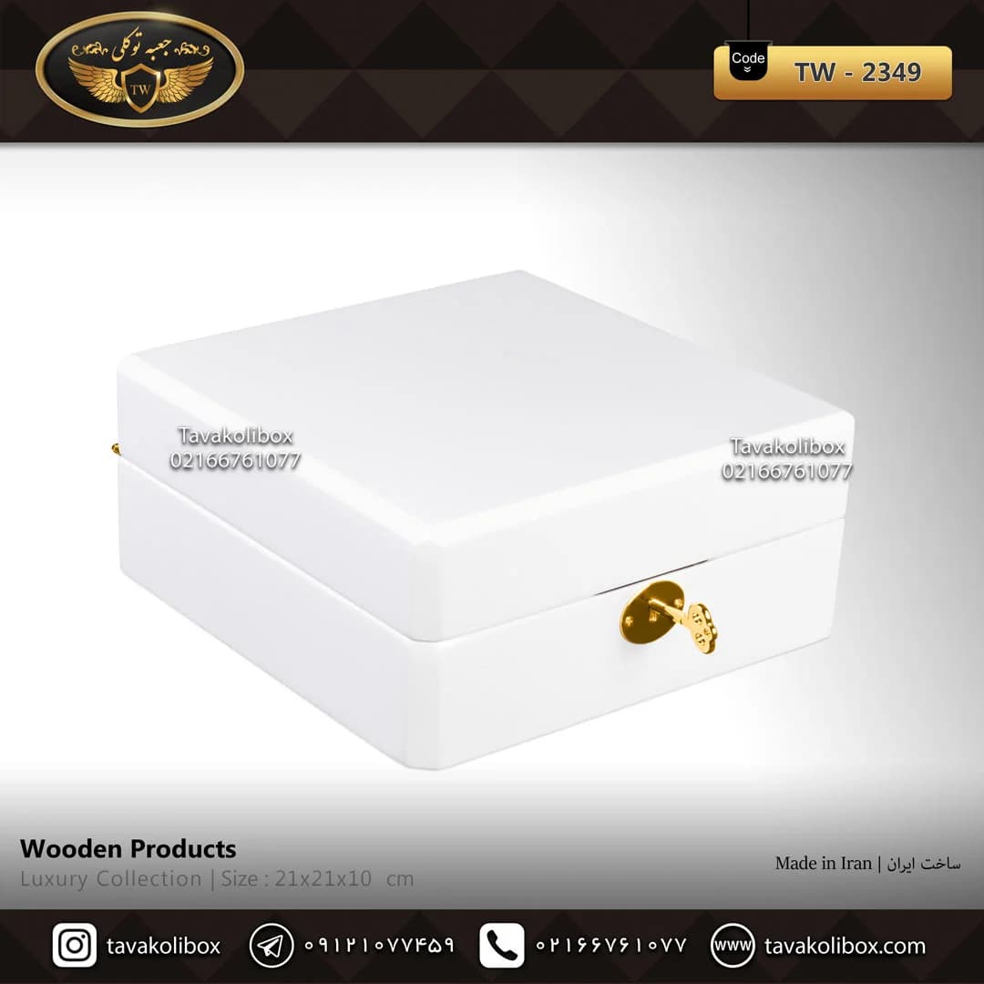 جعبه ساعت 6 خونه درب دار بالشتک لوکس کلیددار رنگ سفید مدل : TW-2349