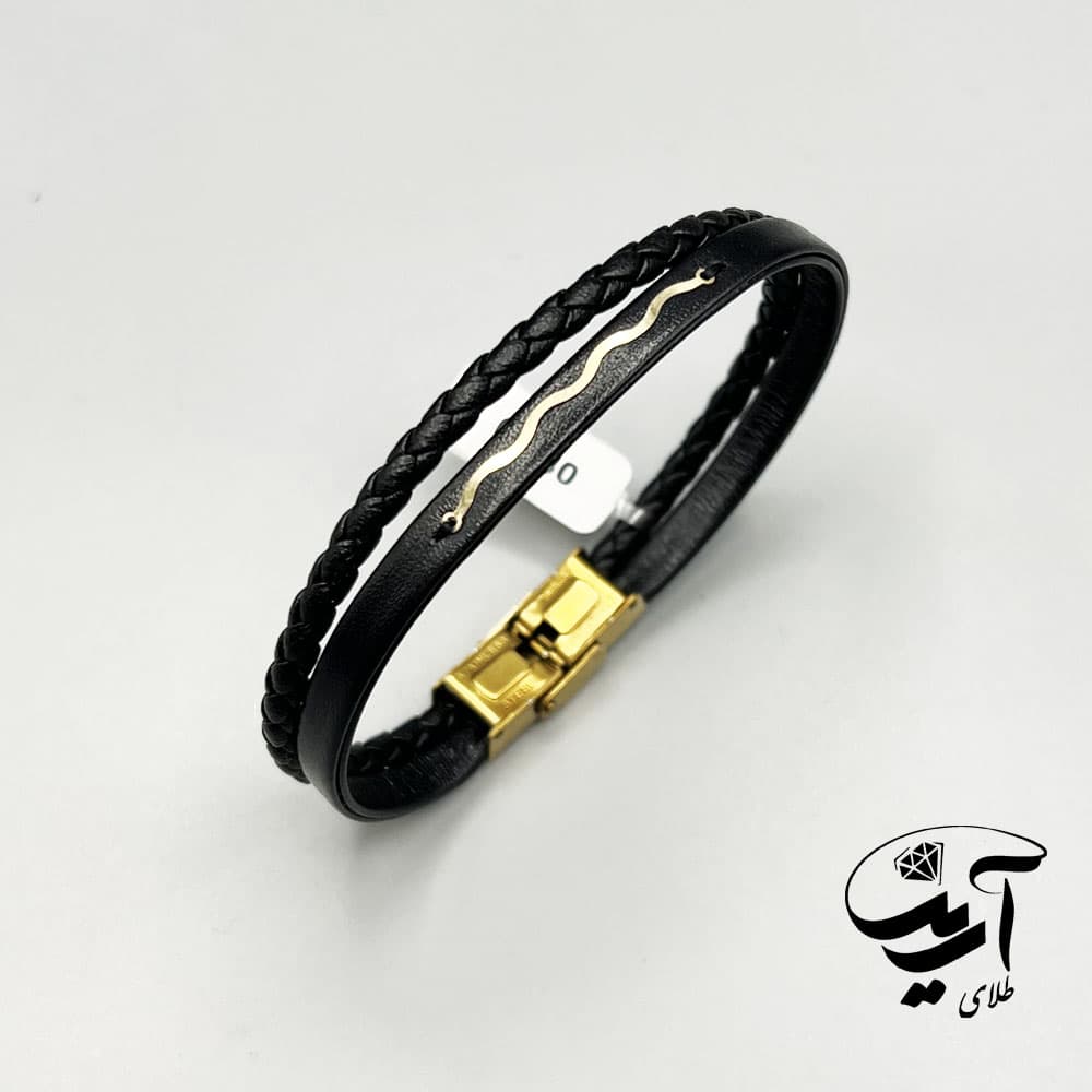 دستبند چرم و طلا مردانه کد 1236