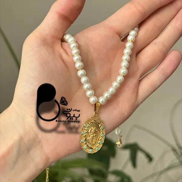 گردنبند رخ مرواریدی نگین دار