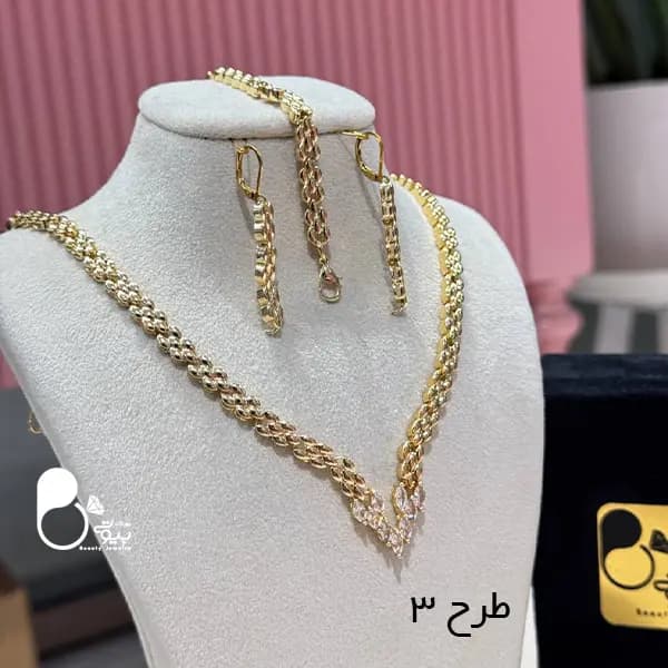 ست طرح گندمی نگین اتریشی کپی طلا — تصویر ۳