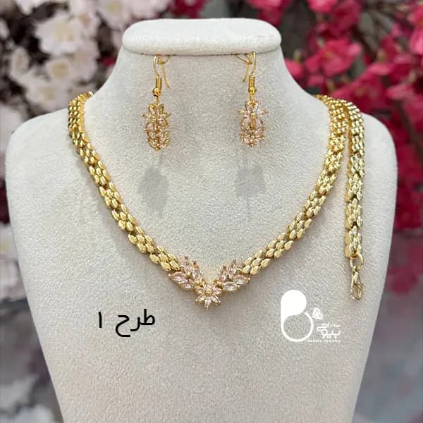 ست طرح گندمی نگین اتریشی کپی طلا