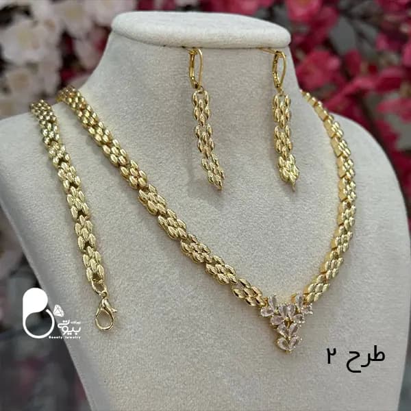 ست طرح گندمی نگین اتریشی کپی طلا — تصویر ۲