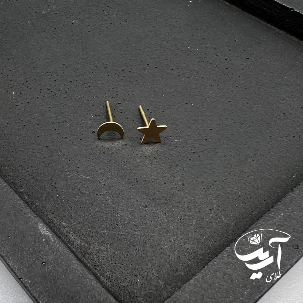 گوشواره طلا لیزری طرح ماه و ستاره