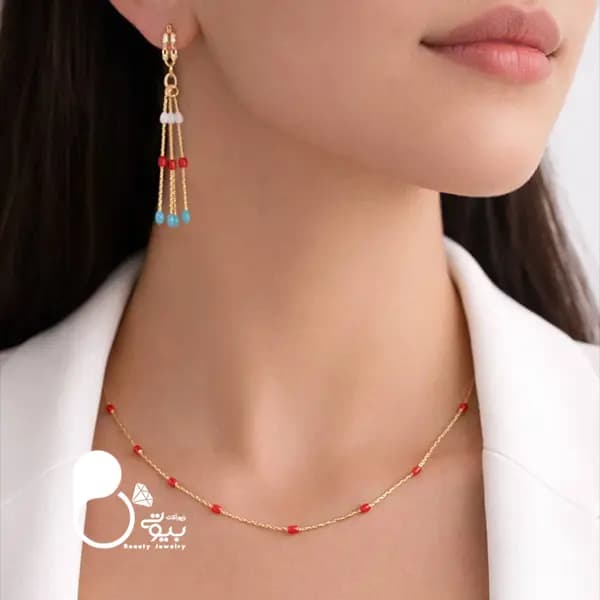 ست گوشواره آبشاری و گردنبند دوریکا سرخ ژوپینگ
