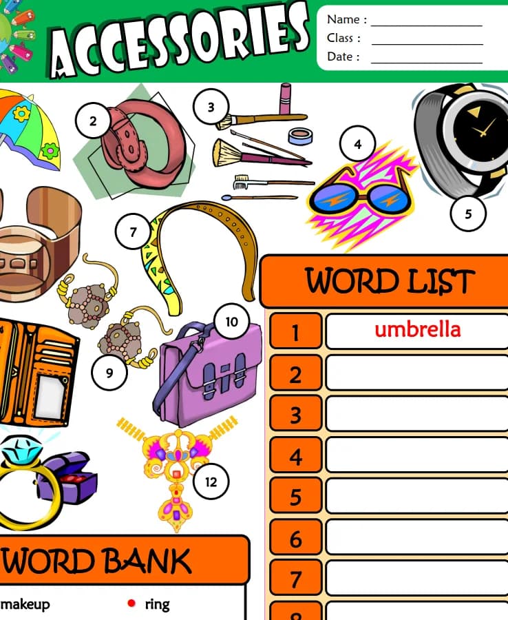 کتاب Accessories ESL Vocabulary Find and Write (واژگان اکسسوری – یافتن و نوشتن کلمات) نسخه انگلیسی PDF