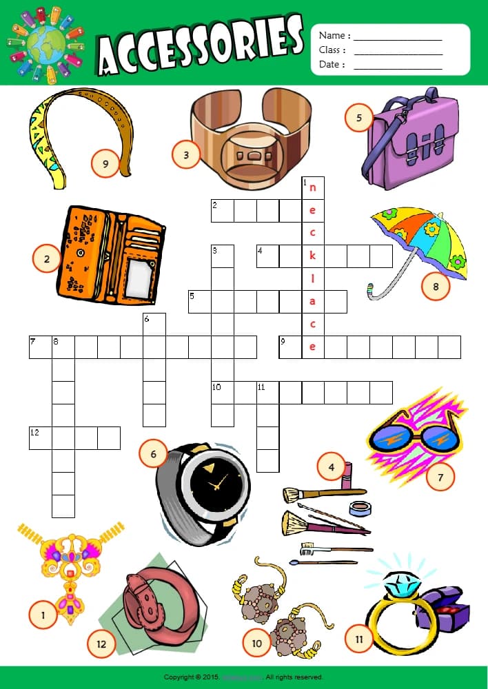 کتاب Accessories ESL Vocabulary Crossword (واژگان اکسسوری – جدول کلمات متقاطع) نسخه انگلیسی PDF