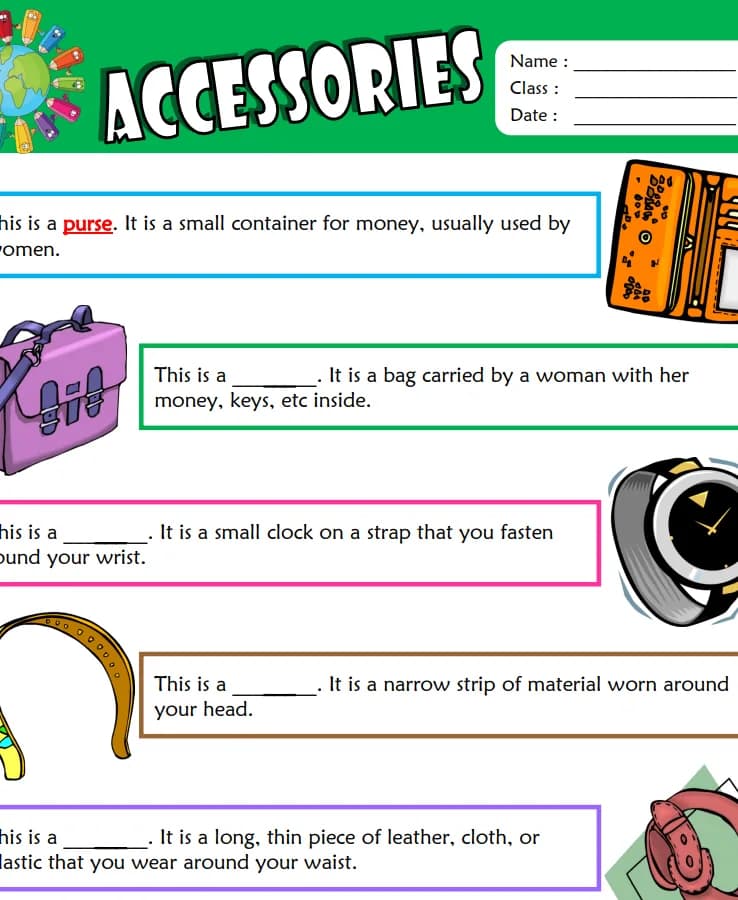کتاب Accessories ESL Vocabulary Find Words (واژگان اکسسوری – یافتن کلمات) نسخه انگلیسی PDF