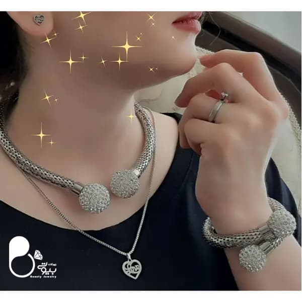 ست کامل طرح ماری نقره ای نگین دار
