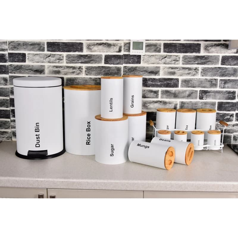 سرویس آشپزخانه 16 پارچه سفید سنباده ای درب چوبی یونیک کد UN-8003 — تصویر ۲