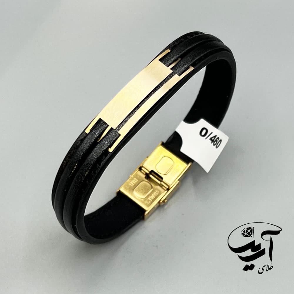 دستبند چرم و طلا مردانه کد 1223
