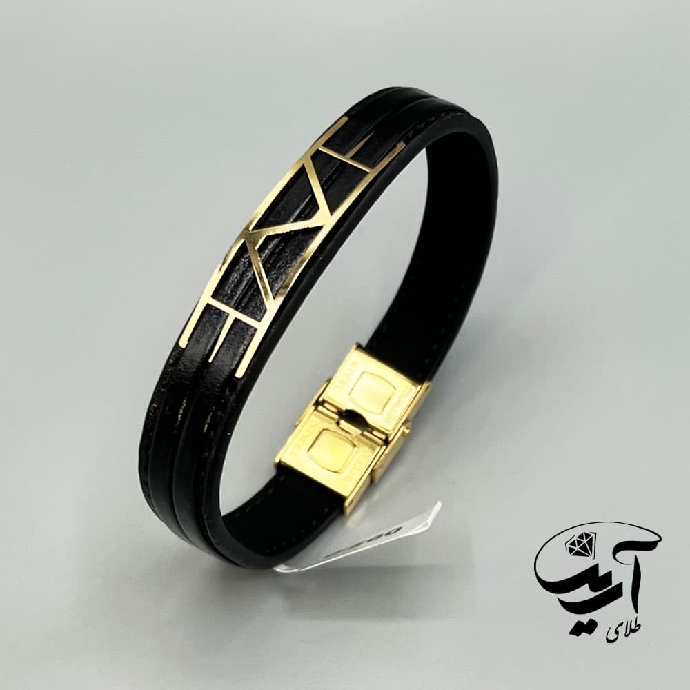 دستبند چرم و طلا مردانه کد 1217