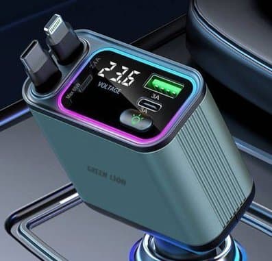 وقیمت شارژر فندکی گرین لاین مدل Retractable ظرفیت ۹۰ وات