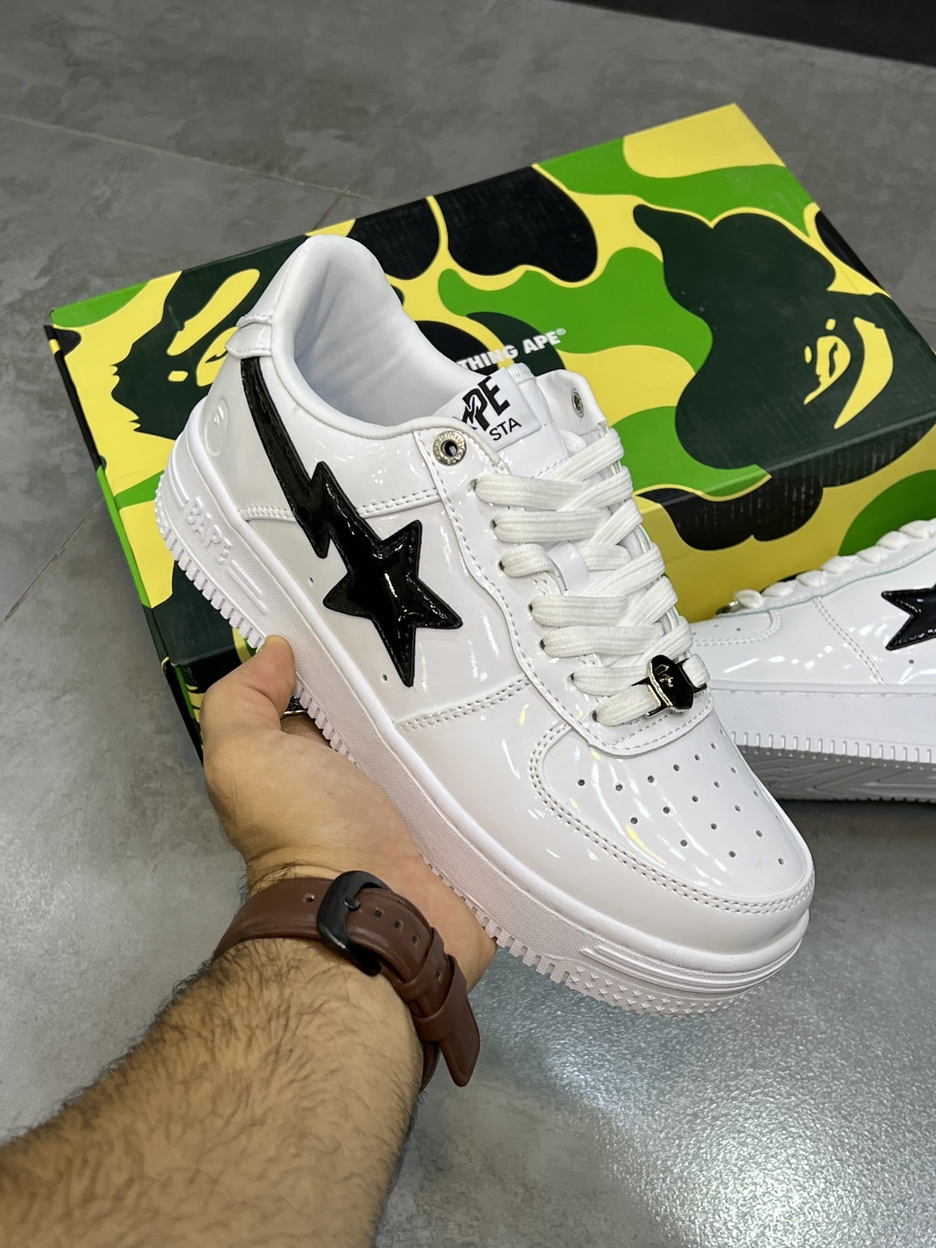 کتونی بیتینگ بیپ استا سفید مشکی BATHING APE Bape Sta Low ‘white black — تصویر ۵
