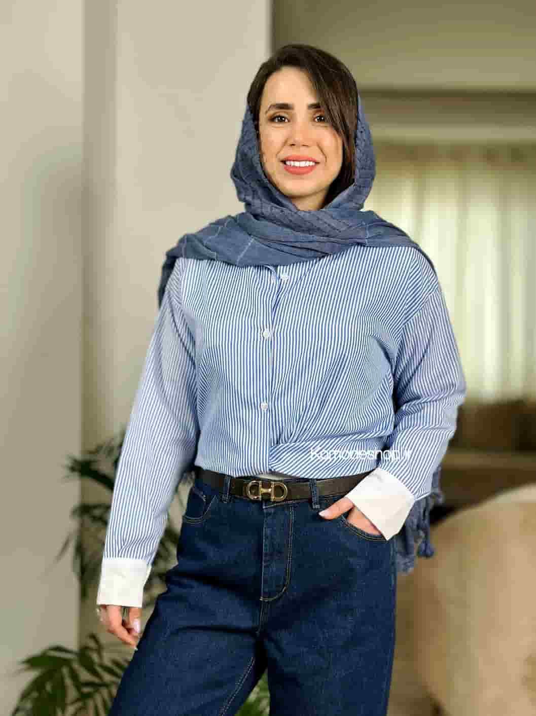 شومیز راه راه یقه سفید امی — تصویر ۷