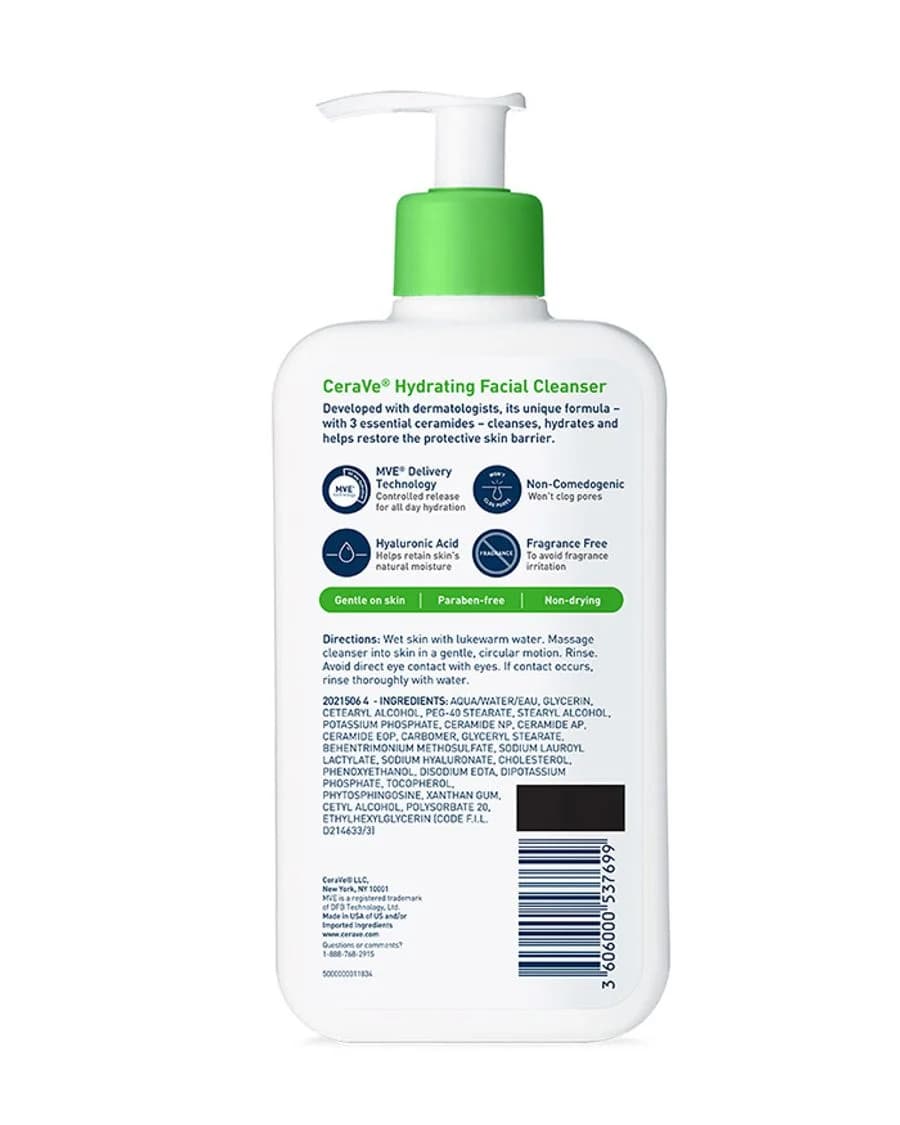 ژل شستشو آبرسان صورت (نرمال تا خشک) سراوی 473 میل CeraVe Hydrating Cleanser — تصویر ۲