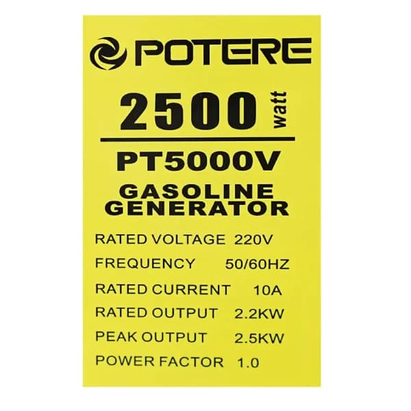 موتور برق بنزینی پوتر 2.5 کیلووات مدل PT5000V تک فاز هندلی — تصویر ۲