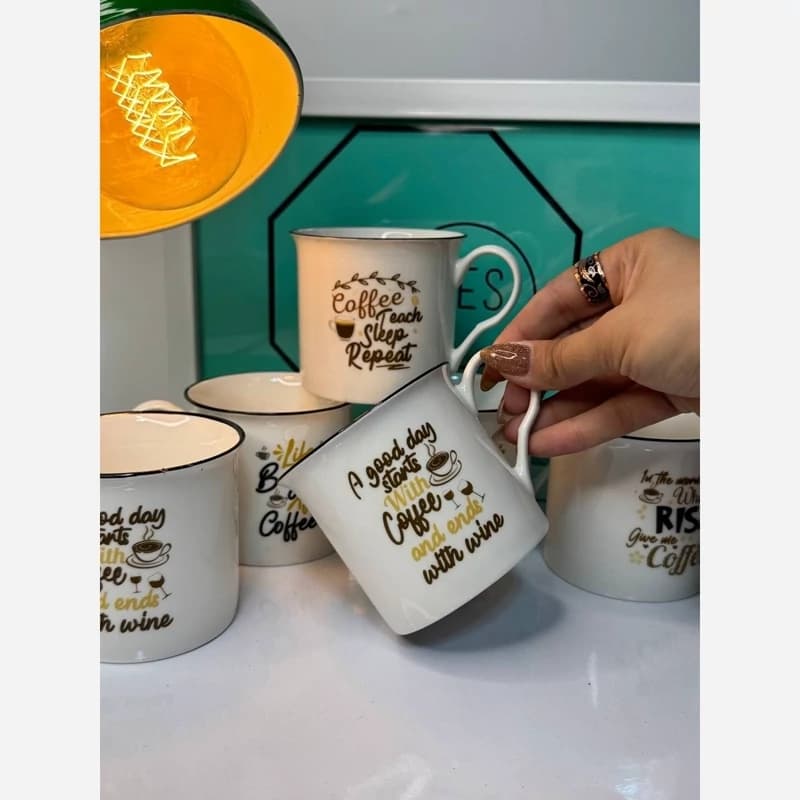 ماگ سرامیکی کافی نوشته طلا کد 001534 — تصویر ۳