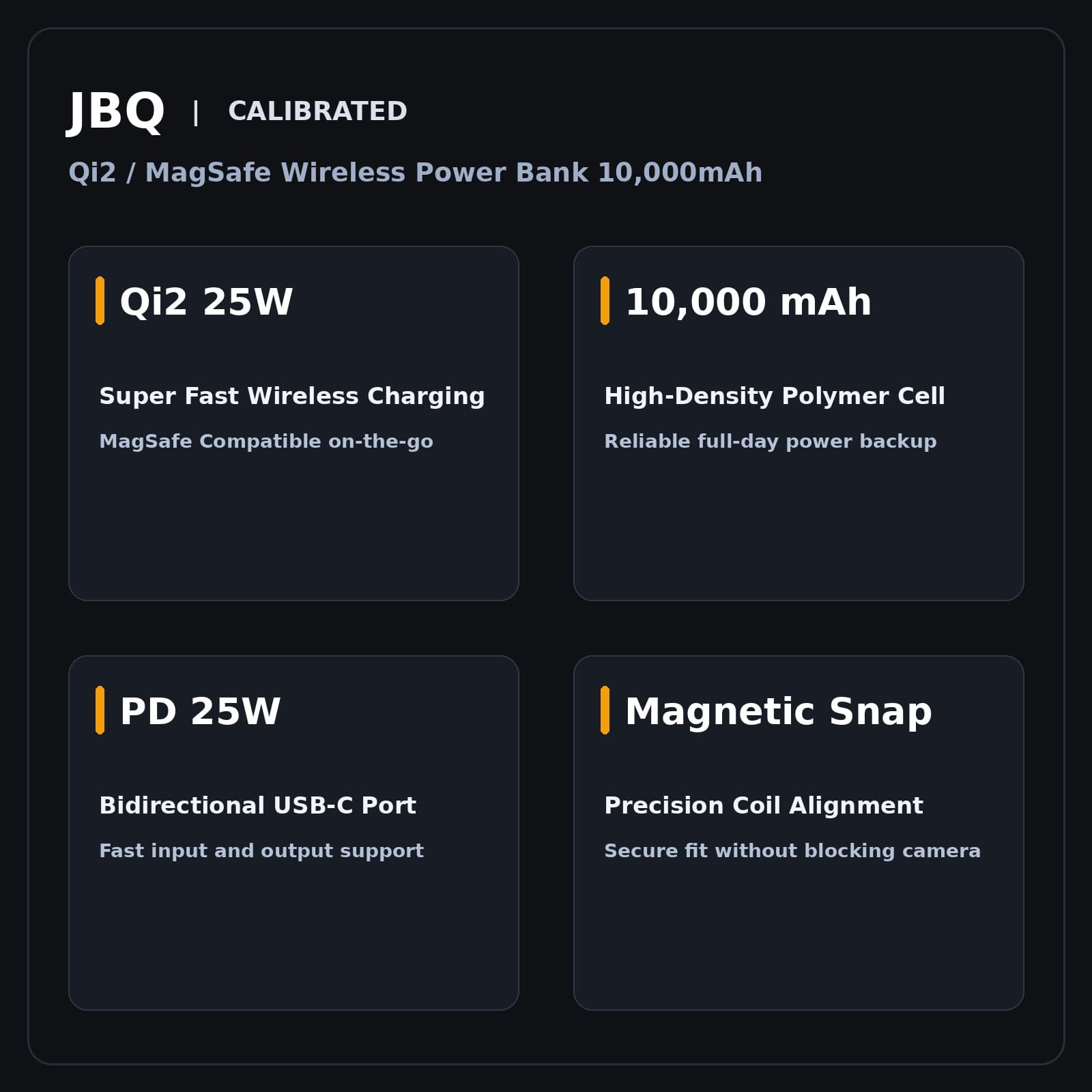 پاوربانک مگ سیف جی بی کیو مدل Calibrated ظرفیت 10000 میلیآمپر ساعت توان 25 وات — تصویر ۳