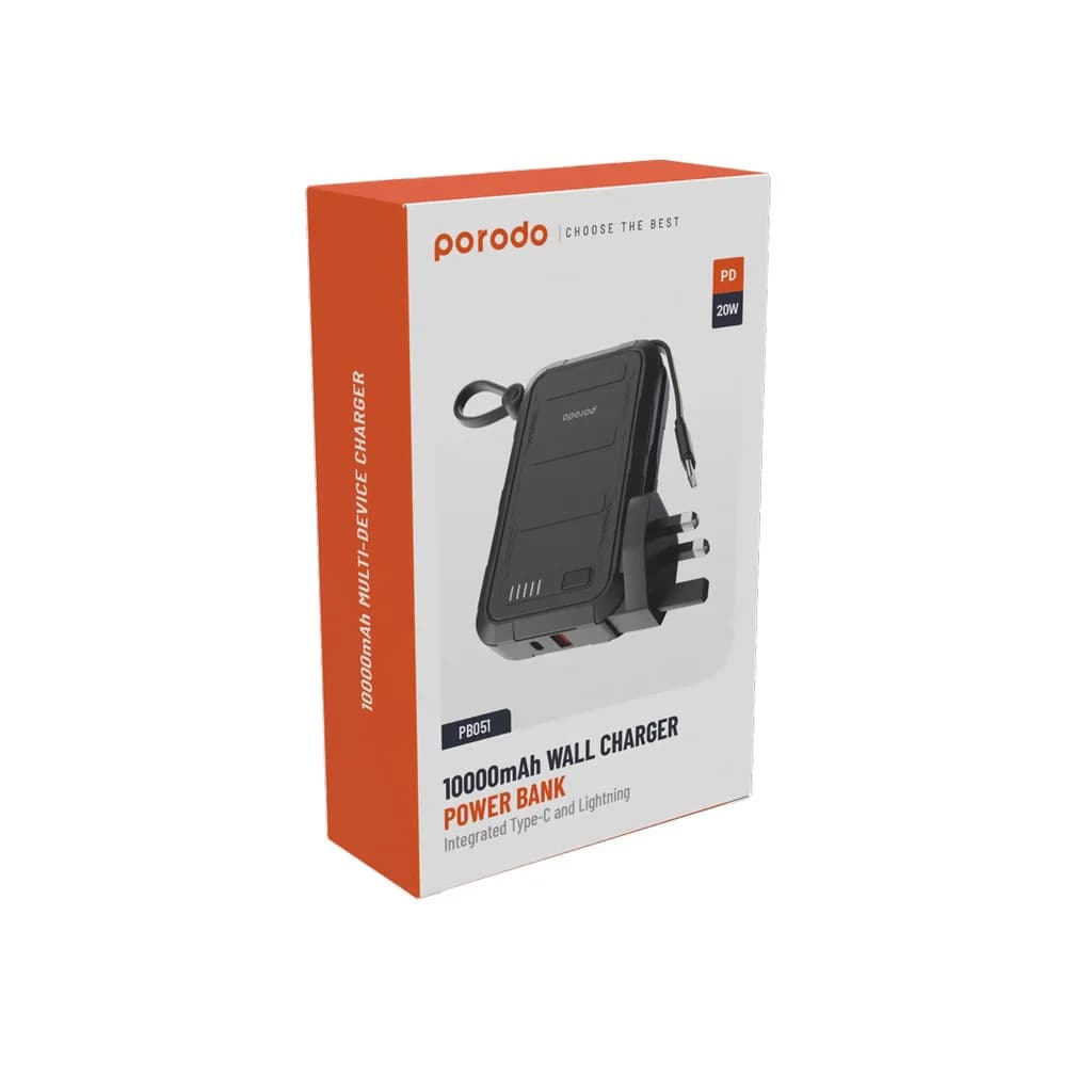 پاوربانک پرودو مدل ظرفیت 10000 میلی‌ آمپر ساعت porodo powerbank wall charger — تصویر ۵