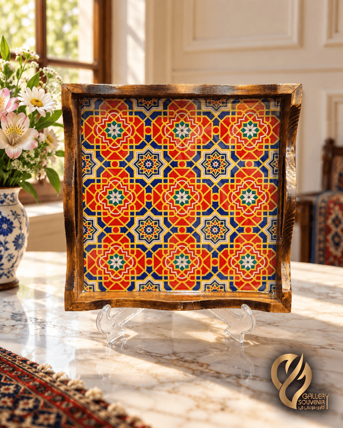 سینی چوبی مربع اسلیمی ۲۷*۲۷ سانت
