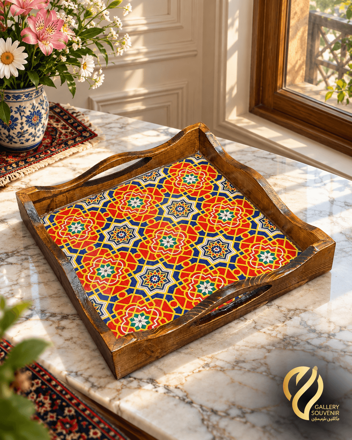 سینی چوبی مربع اسلیمی ۲۷*۲۷ سانت — تصویر ۲